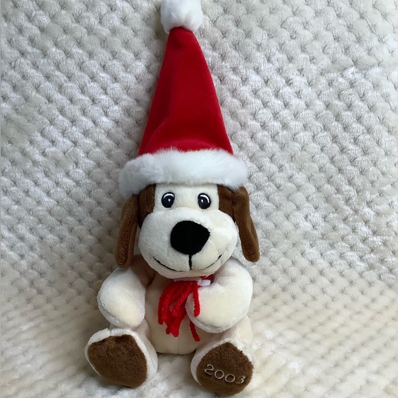 SEARS Vintage 2003 Plush Baxter the Dog Stuffed Animal Toy Santa Hat and Scarf - Picture 2 of 12